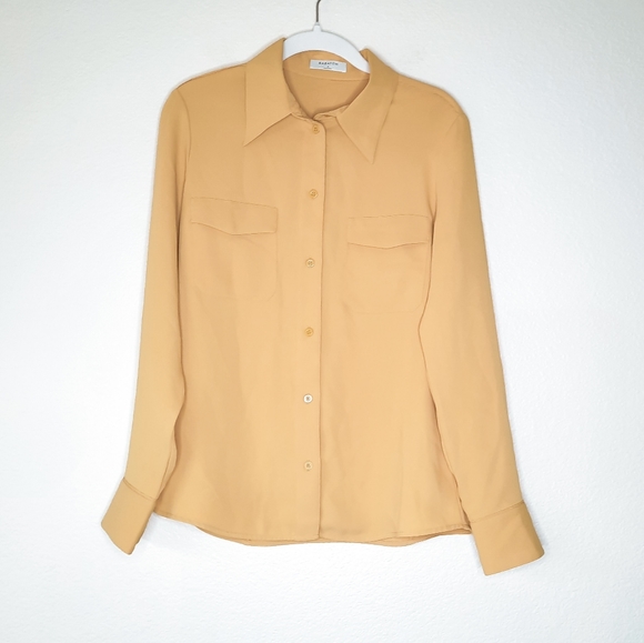 Aritzia Babaton Yellow  Chartreuse Harrison Button Down Blouse S - Picture 2 of 7
